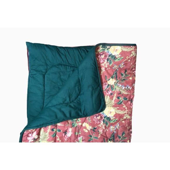 Vintage Queen Size Comforter Red Pink Rose Floral Bedding Thick Reversible Print - Picture 4 of 10